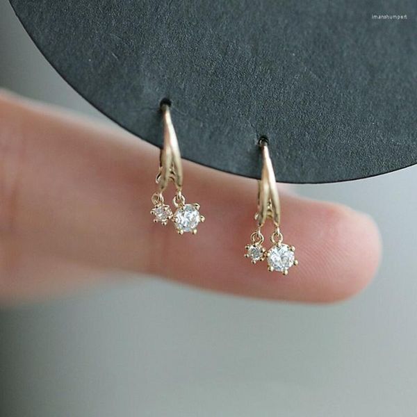 Boucles d'oreilles créoles en or massif 9K, Zircon délicat jaune pour femmes, bijoux fins, résistant au ternissement