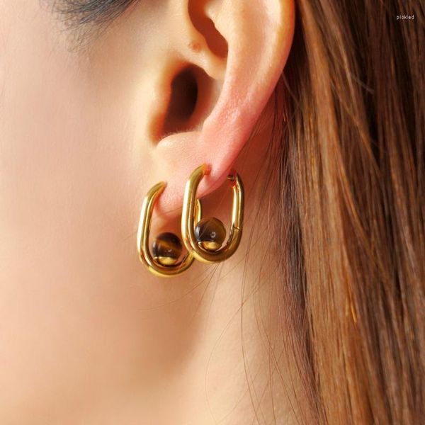 Pendientes de aro Achezon acero inoxidable en forma de U coreano con joyería de diseñador impermeable para mujeres de Tiger para mujeres