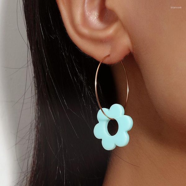 Boucles d'oreilles créoles en acrylique pour femmes, pendentif en forme de fleur, géométrique coloré, anneaux d'oreille de fête, bijoux de déclaration esthétique