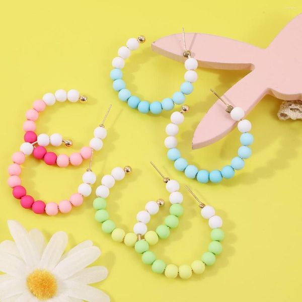 Boucles d'oreilles créoles perles en plastique acrylique grand mot C pour femmes filles rose vert bleu dégradé couleur Y2K mode bijoux Piercing à la mode