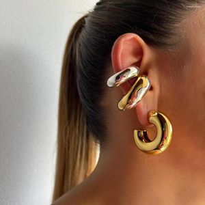 Boucles d'oreilles créoles AENSOA 316L en acier inoxydable Tube épais boucle d'oreille mode gros Clips d'oreille fil rond Texture déclaration pour les femmes