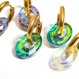 Brincos de argola AENSOA verde roxo cristal oval para mulheres aço inoxidável banhado a ouro joias para festa de casamento