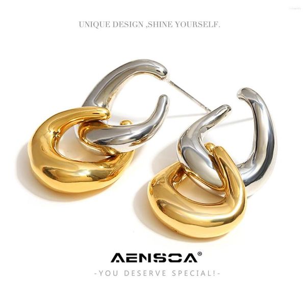 AENSOA – boucles d'oreilles créoles pour femmes, chaîne épaisse coréenne, couleur or argent, breloque tendance, cuivre, haute qualité, bijoux Vintage, cadeau