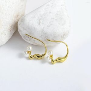 Hoop oorbellen Aensoa Minimalistische geometrische goudkleur C Vorm metaal voor vrouwen onregelmatige mode Pearl earring sieraden 2022