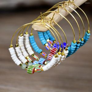 Boucles d'oreilles créoles pour femmes, grandes breloques en perles esthétiques, cercle Turquoise