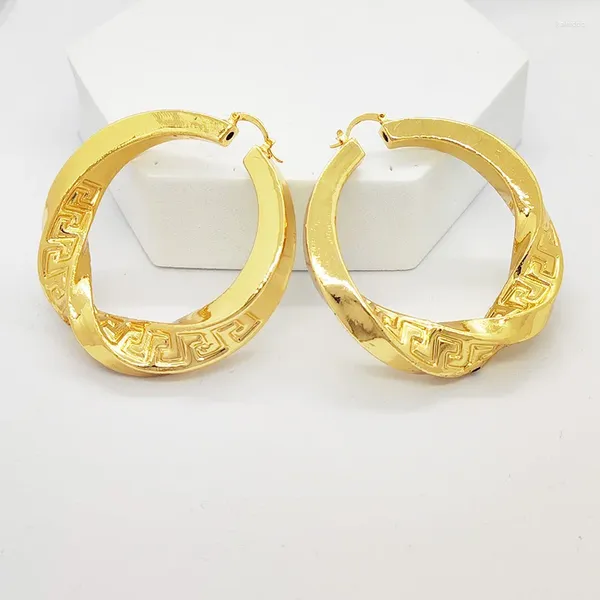 Boucles d'oreilles créoles africaines pour femmes, grandes boucles d'oreilles en cuivre plaqué or dubaï, accessoires de bijoux d'anniversaire, cadeaux de fête de mariage