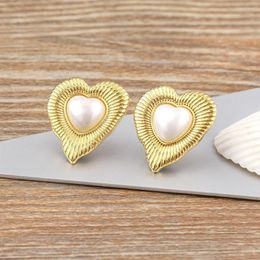 Boucles d'oreilles créoles AIBEF Vintage coeur forme perle filetée cuivre CZ Piercing bijoux accessoires femmes fête anniversaire cadeau d'anniversaire