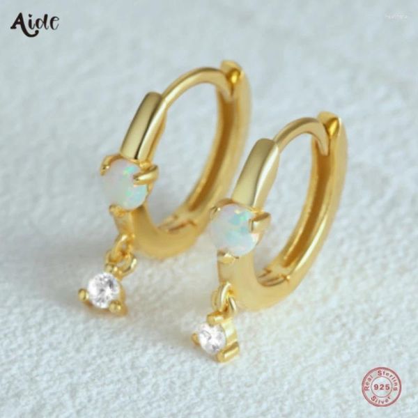 Boucles d'oreilles cerceaux Aide 925 Serling Silver 1 paire Small Opal avec Boule de zircon blanche Sangle pour les femmes 18k Gold Bijoux Gift