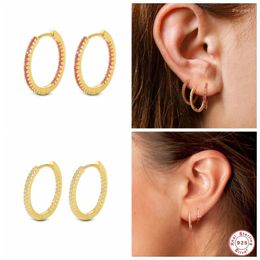 Boucles d'oreilles cerceaux Aide 925 Sterling Silver 15 mm Big Circle 18k Gold Zircon Pave Huggie for Women Gift Fashion Bijoux