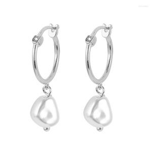 Hoop oorbellen Aide 925 Sterling Silver Circle Vintage High onregelmatige Imitatie Barok Pearl Earclip Women Punk Jewelry