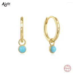 Pendientes de aro Aide 925 Plata de Ley turquesa gota oreja hebilla Aros dorados para mujeres joyería fina minimalista Pendientes de moda regalo