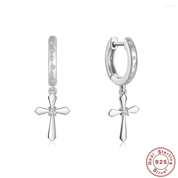 Boucles d'oreilles cerceaux Aide 925 Sterling Silver Zircon Cross Drop pour les femmes Gérotage de la boucle d'oreille Finement des cadeaux de Noël