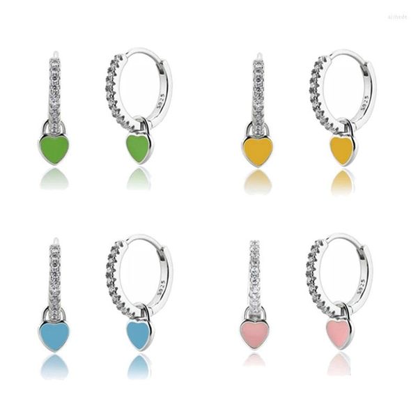 Pendientes de aro Aide chapado en plata aros pendientes para mujer dulce encantador en forma de corazón esmalte Huggie regalos de fiesta de boda