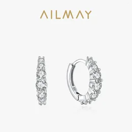 Hoop oorbellen Ailmay Real 925 Sterling Silver Luxury Circle Zirconia Trendy Ear Buckle For Women Wedding Engagement Sieraden Gift