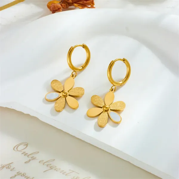 Boucles d'oreilles cerceaux allme mignon en acier inoxydable 18K Gol PVD Couleur mate mouleuse lisse surface métallique fleur de fleur de fleur pour les femmes