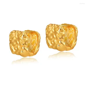 Boucles d'oreilles cerceau ALLME français 18K véritable plaqué or laiton marteau ton irrégulier creux carré géométrique épais pour les femmes cadeaux