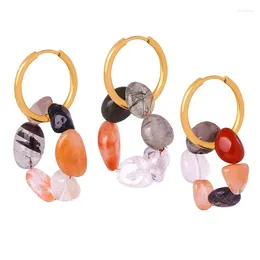 Pendientes de aro ALLME con textura Irregular Multicolor, hilo de piedra Natural para mujer, pendiente de acero inoxidable chapado en PVD de oro de 18 quilates