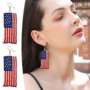 Boucles d'oreilles créoles drapeau américain pour femmes, bijoux à la mode, jour de l'indépendance patriotique du 4 juillet, crochet pendant