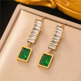 Boucles d'oreilles cerceau ANENJERY 316L en acier inoxydable vert blanc Zircon goutte pour femmes dames mode luxe fête bijoux accessoire cadeau