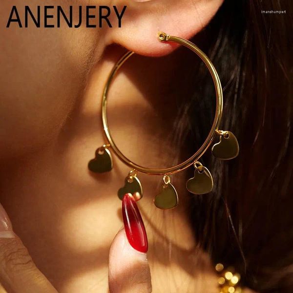 Boucles d'oreilles cerceaux Anenjery 316l en acier inoxydable Love Heart Cross Pendeur pour les femmes de bijoux de personnalité de fête de fête