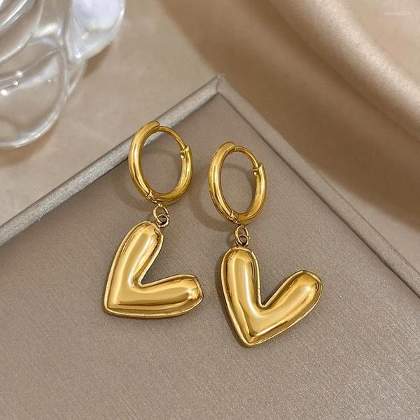 Pendientes de aro ANEOS 2023, corazón de moda de acero inoxidable para mujer, pendiente colgante de amor chapado en oro coreano elegante, joyería de moda