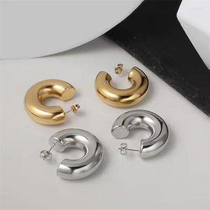 Boucles d'oreilles créoles AOMU 3 cm de large printemps Simple géométrique minimalisme couleur or argent rond épais métal pour femmes filles bijoux