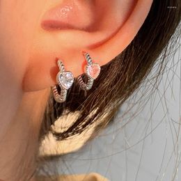 Boucles d'oreilles créoles en argent 925, Piercing à aiguille en Zircon, cœur d'amour pour femmes et filles, bijoux de fête de mariage, cadeaux Eh259