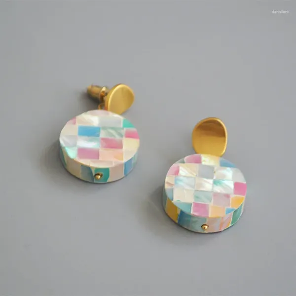 Pendientes de aro Artístico Estilo dulce Colorido Madre Concha Mosaico Empalmado a mano Aguja de plata 925