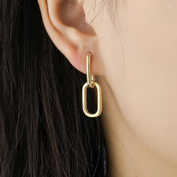 Boucles d'oreilles créoles authentiques en argent Sterling 925, ovale géométrique pour femmes, Style métallique Simple détachable E-073