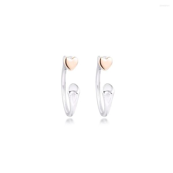 Boucles d'oreilles créoles en argent Sterling 925 authentique, deux cœurs pour femmes et filles, cadeau, vente en gros