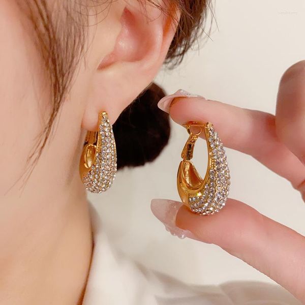 Pendientes de aro otoño e invernal exquisito luz de moda de la moda llena de dianos con anillo de oídoregalos