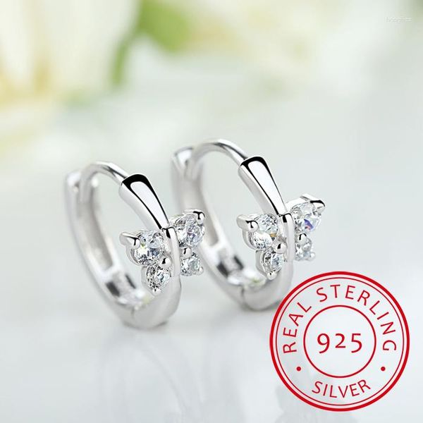 Pendientes de aro bebé princesa 925 plata mariposa Zirconia pequeño pendiente para niñas niño Wome hermoso Aros Huggies joyería