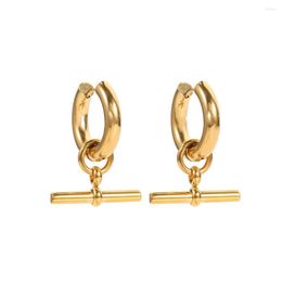 Boucles d'oreilles créoles Badu doré T Bar pendentif pour femmes acier inoxydable géométrique Huggie bijoux à la mode cadeaux