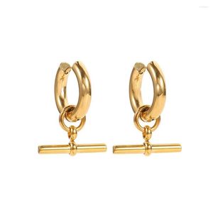 Hoop oorbellen Badu Golden T Bar Pendant voor vrouwen roestvrij staal geometrische knuffel trendy sieraden geschenken