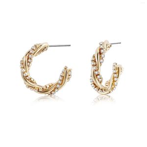 Boucles d'oreilles créoles Badu spirale torsadée pour femmes, plaqué or, cercle géométrique, strass, bijoux de fête tendance, cadeaux fins