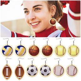 Boucles d'oreilles créoles boule olive softball baseball volley-ball en bois cuir sport style exagéré goutte boucle d'oreille marguerite