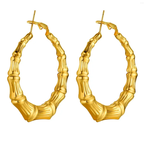 Boucles d'oreilles de cerceau diamètre bambou 40 mm / 60 mm / 80 mm pour les femmes bijoux hyperbole hypoallergéniques en acier inoxydable