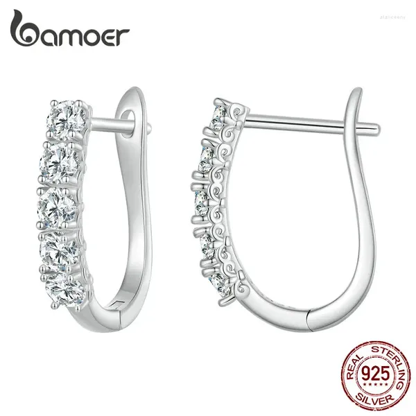 Pendientes de aro Bamoer 1.0CT Moissanite hebillas de oreja Plata de Ley 925 en forma de U para mujer regalo de joyería del Día de San Valentín