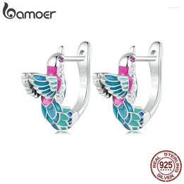 Boucles d'oreilles créoles Bamoer en argent Sterling 925, boucles d'oreilles en émail coloré, oiseau Kingfisher, bijoux fins à la mode pour femmes