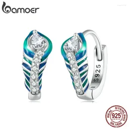 Oorringen Bamoer 925 Sterling Zilver Blauw Emaille Pauwenveer Oor Gespen Luxe Zirkoon Voor Vrouwen Party Fijne Sieraden Gift