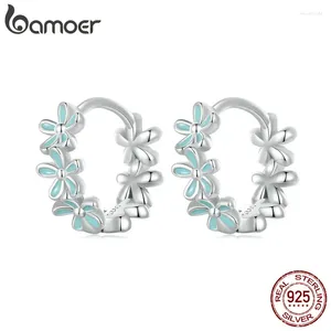 Bamoer – boucles d'oreilles créoles en argent Sterling 925, guirlande verte menthe, boucles d'oreilles en forme de fleur en émail pour femmes, bijoux de fiançailles, cadeau