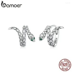 Bamoer – boucles d'oreilles créoles en argent Sterling 925, esprit rétro, serpent, boucles d'oreilles en Zircon vert pour femmes, bijoux fins, BSE883