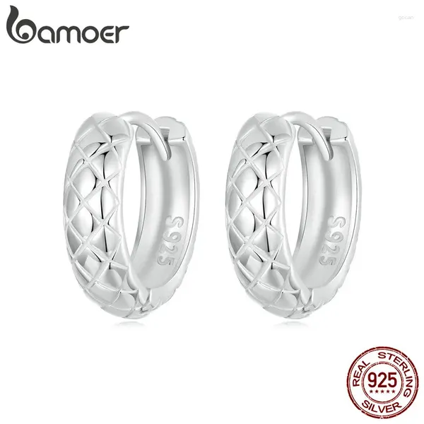 Boucles d'oreilles de cerceau Bamoer 925 STERLING Silver High Polished Round Fashion Hoops Diamond-Cut Textured 4 mm pour les femmes filles