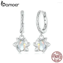 Hoop oorbellen bamoer wit goud vergulde lotus huggie flower drop vrouwen 925 sterling zilver hypoallergeen cz