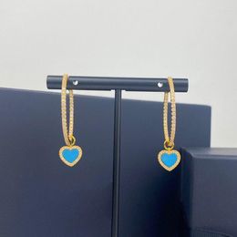 Pendientes De Aro Baoyocn Moda S925 Plata De Ley Color Oro Amarillo Gran Laguna Azul Amor Corazón Mujeres Colección Junio Joyería