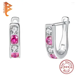 Boucles d'oreilles cerceau BELAWANG mode 925 en argent Sterling Rose rouge Zircon cristal petit pour les filles enfants bijoux cadeau d'anniversaire