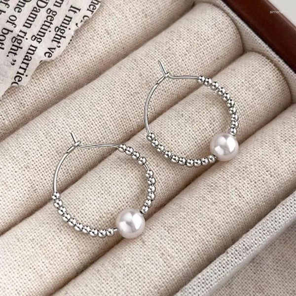 Pendientes de aro BF CLUB de Plata de Ley 925 con perlas redondas para Mujer y Chica, joyería Sexy a la moda, regalo para fiesta, Pendientes de boda para Mujer