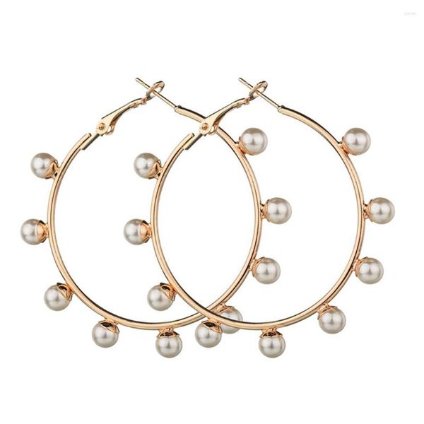 Boucles d'oreilles créoles Big Dangle Faux Pearl Earring Decors Fashion Fake Geometric Pendant Drop