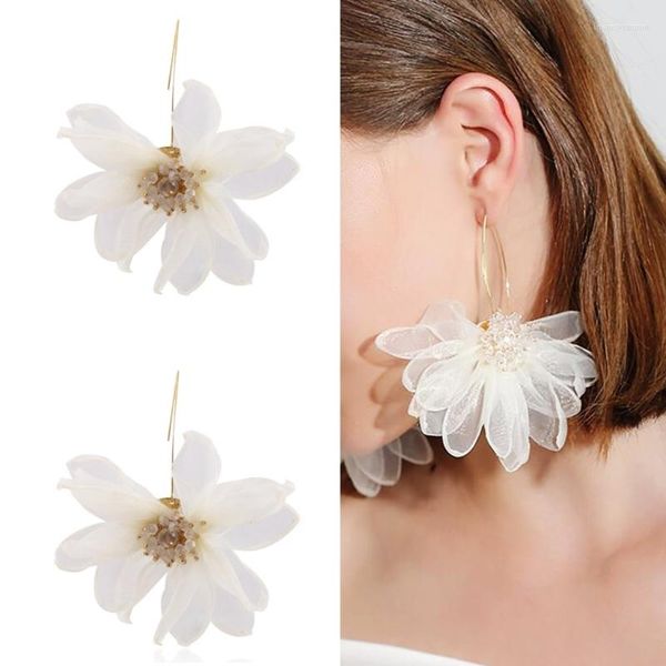 Pendientes de aro Flor grande Joyería de borla floral exagerada para mujer