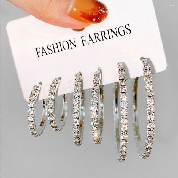 Pendientes de aro grandes para mujeres Girls Circle Crystal Rhinestone Color de plata